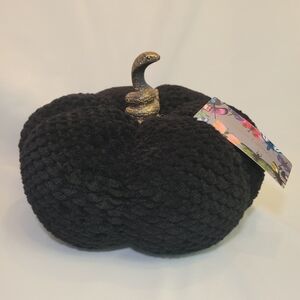 New Christian Lacroix Black Faux Fur Plush Pumpkin Pillow W/Gold Snake Stem Rare